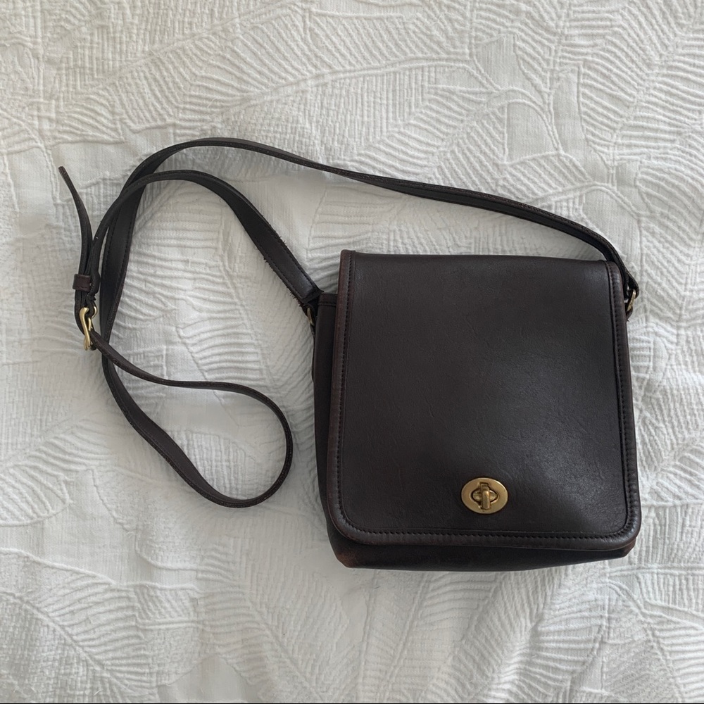 Vintage Coach Bag Crossbody Chocolate Brown Leather
